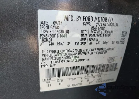 2015 Ford Explorer Xlt from USA, damaged, VIN 1FM5K7D82FGB00136